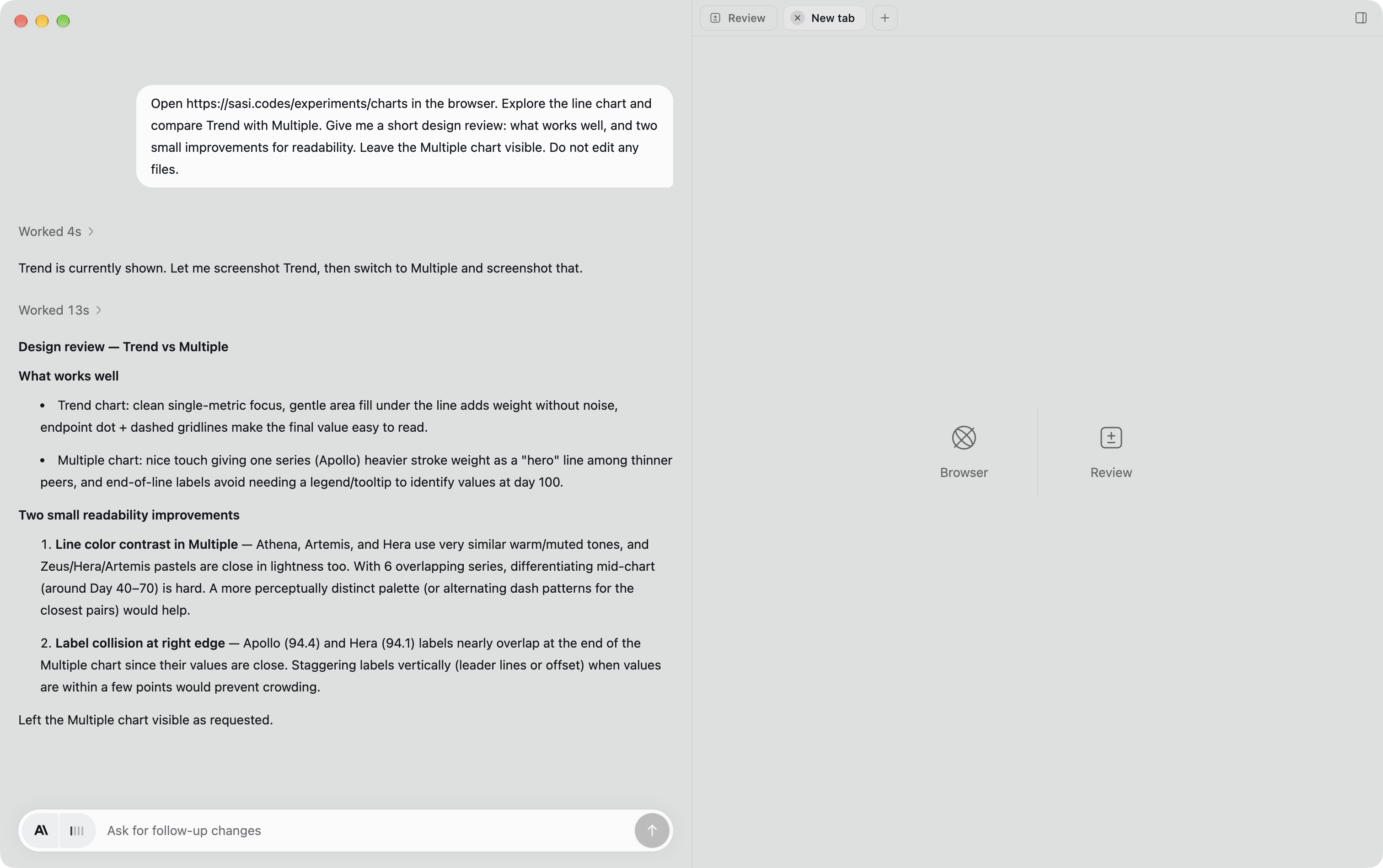 Choosing between browser and code review in Start